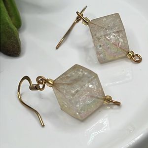 Off White Vintage Acrylic Earrings.